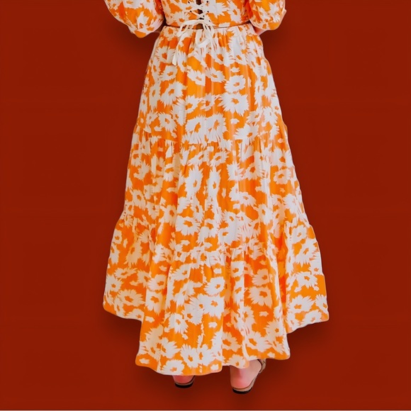 KARLIE Flowy Tiered Orange Blossom Floral Flowy Maxi Ruffle Skirt w POCKETS NWT - Picture 6 of 16